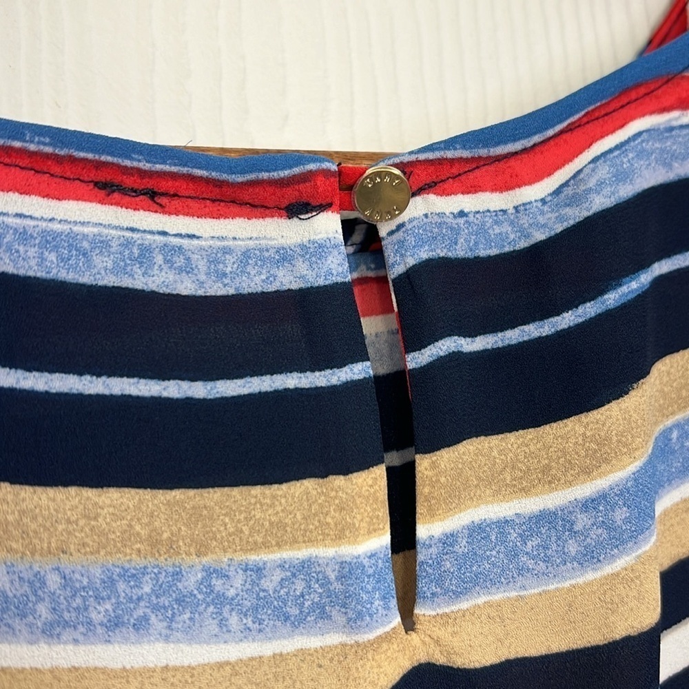 DKNY - Colorful Striped Crewneck Split Flutter Short Sleeve Blouse Size P Xl - Picture 10 of 10